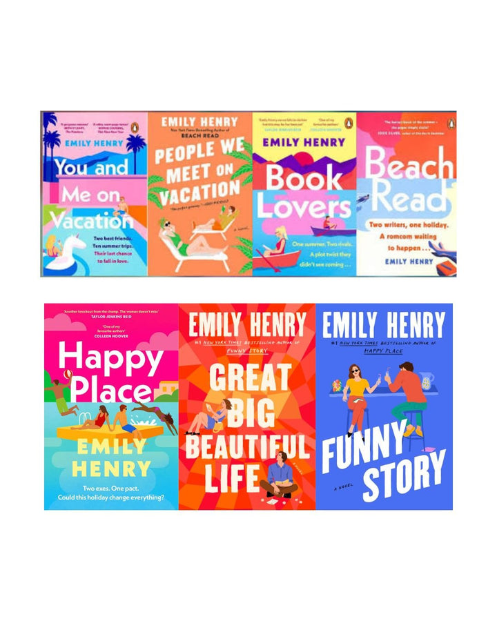 Emily Henry 7 Books Combo (You and me on vacation + People we meet on vacation + Book Lovers + Beach Read + Happy Place + Great Big Beautiful + Funny Story)