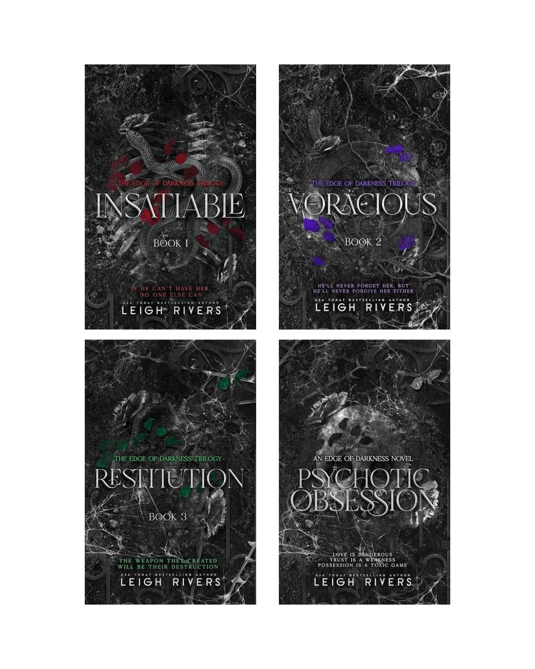 Leigh Rivers Dark Romance Book Set: Edge of Darkness Trilogy + Psychotic Obsession 4-Book Combo: Insatiable, Voracious, Restitution, Psychotic Obsession