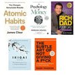 Self help combo - 4 Books (Atomic Habits + Psychology of money + Rich dad Poor dad + Ikigai + The subtle art of not giving)