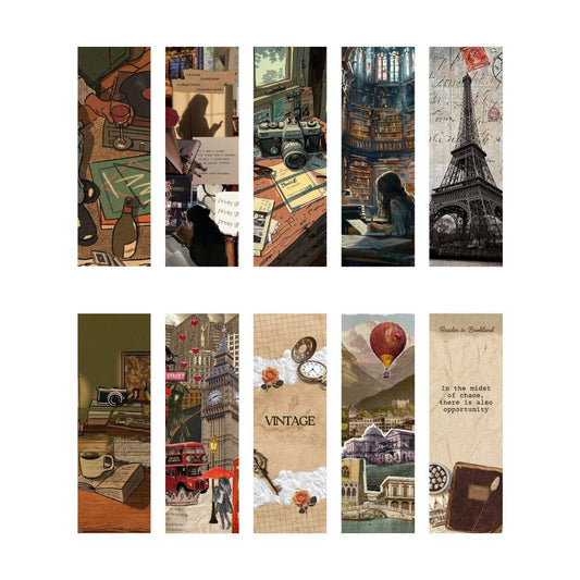 Set of 10 Retro Vintage Bookmarks for Book Lovers - Reader in Bookland