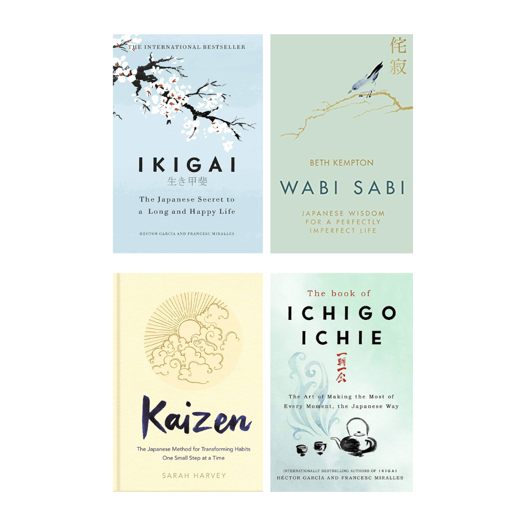 Ikigai + Wabi Sabi + Kaizen + The Book of Ichigo Ichie | 4-Book Japanese Wisdom & Self-Help Combo