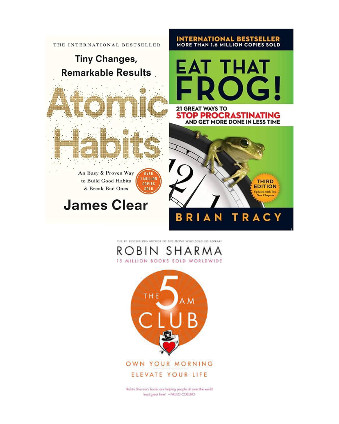 Ultimate Productivity Book Combo: Atomic Habits + Eat That Frog! + The 5 AM Club | Self-Help & Success Books Set