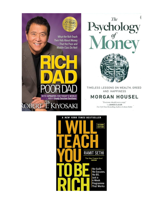 Money & Wealth Building Book Combo: Rich Dad Poor Dad + The Psychology of Money + I Will Teach You to Be Rich | Personal Finance Books Set