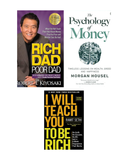 Money & Wealth Building Book Combo: Rich Dad Poor Dad + The Psychology of Money + I Will Teach You to Be Rich | Personal Finance Books Set
