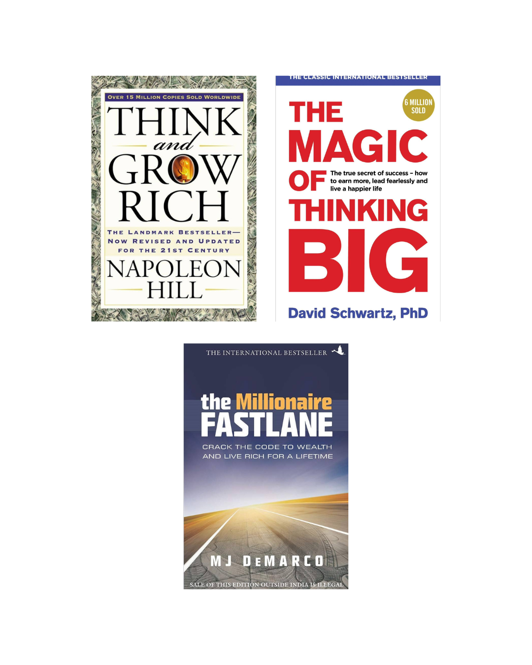 Success & Wealth Mindset Book Combo: Think and Grow Rich + The Magic of Thinking Big + The Millionaire Fastlane | Self-Help & Success Books Set