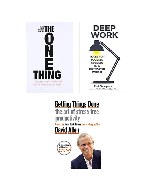 Productivity & Focus Book Combo: The ONE Thing + Deep Work + Getting Things Done | Productivity & Self-Help Books Set