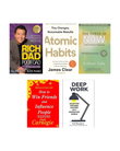 Ultimate Personal Development Book Combo (5 Books): Rich Dad Poor Dad + Atomic Habits + The Power of Now + How to Win Friends and Influence People + Deep Work | Self-Improvement Books Set