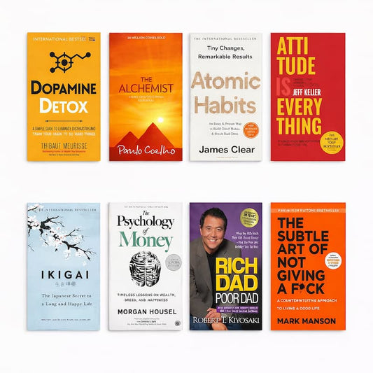 Dopamine Detox + The Alchemist + Atomic Habits + Attitude Is Everything + Ikigai + The Psychology of Money + Rich Dad Poor Dad + The Subtle Art of Not Giving a F*ck | 8-Book Combo