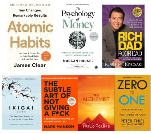 Atomic Habits + The Psychology of Money + Rich Dad Poor Dad + Ikigai + The Subtle Art of Not Giving a F*ck + The Alchemist + Zero to One | 7-Book Combo