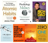 Atomic Habits + The Psychology of Money + Rich Dad Poor Dad + Ikigai + The Subtle Art of Not Giving a F*ck + The Alchemist + Zero to One | 7-Book Combo
