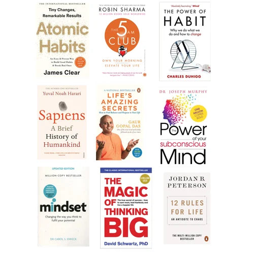 Atomic Habits + The 5 AM Club + The Power of Habit + Sapiens + Life’s Amazing Secrets + The Power of Your Subconscious Mind + Mindset + The Magic of Thinking Big + 12 Rules for Life | 9-Book Combo