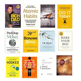 Rich Dad Poor Dad + Atomic Habits + Man's Search for Meaning + Do It Today + The Psychology of Money + Dopamine Detox + Ikigai + Make Your Bed + Hooked + How to Become a People Magnet + The Almanack of Naval Ravikant + The Secret | 12-Book Combo