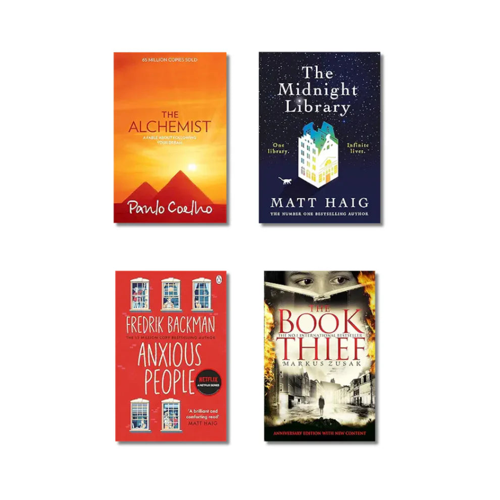 Inspirational & Contemporary Fiction Book Lot (4 Books) - The Alchemist, The Midnight Library, The Book Thief, Anxious People