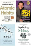 Atomic Habits + Rich Dad Poor Dad + Ikigai + The Psychology Of Money (4 Book Combo)